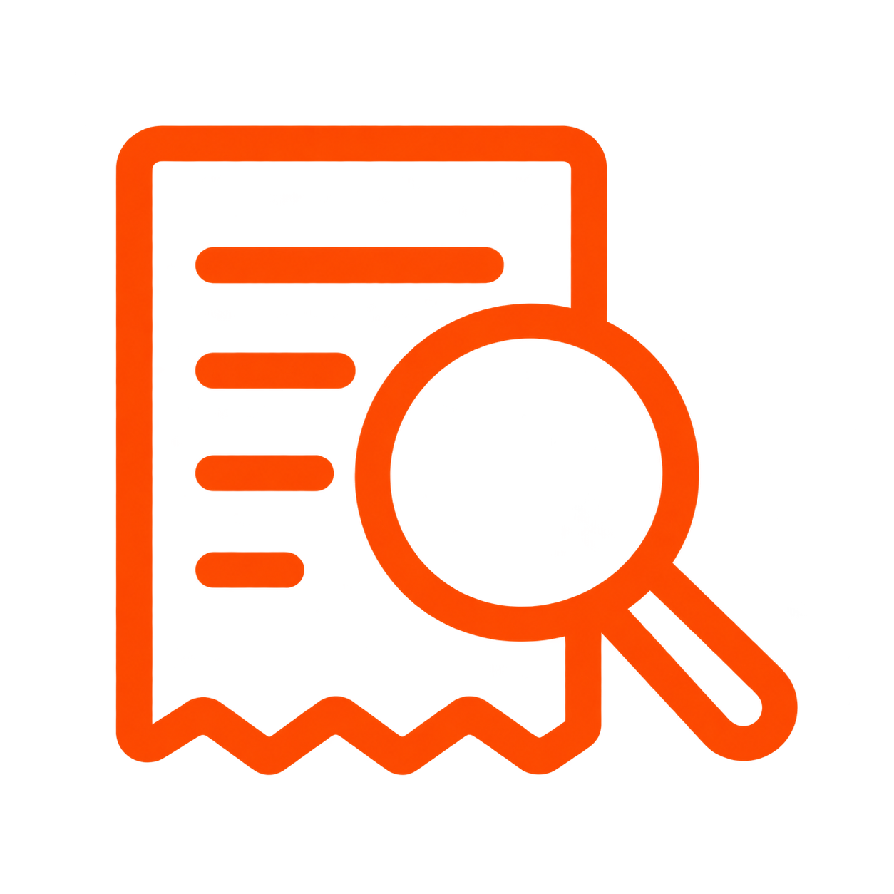 Identify icon: magnifying glass over a store receipt